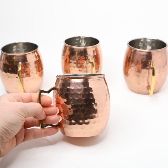 Copper Moscow Mule Mug Set - Hammered Finish 4-Piece Bar Decor Drink Cocktail - Picture 6 of 11
